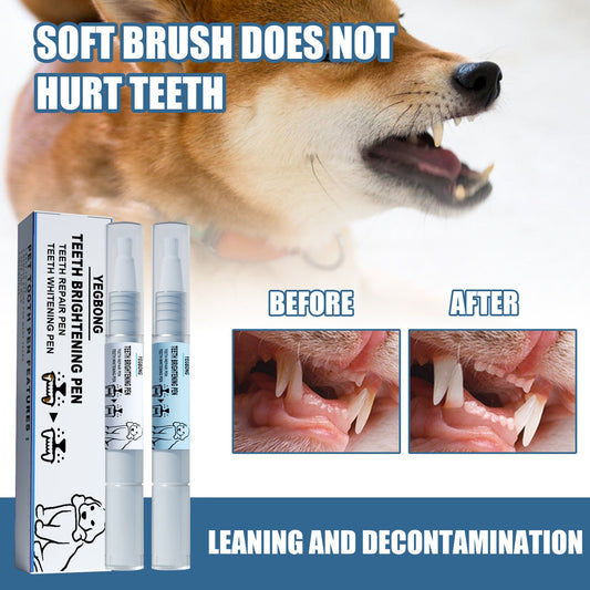 KFX-0652477 Pet Teeth Whitening Pen for Dogs and Cats - Tartar Remover with 2 Dental Brushes - 6ml Total
