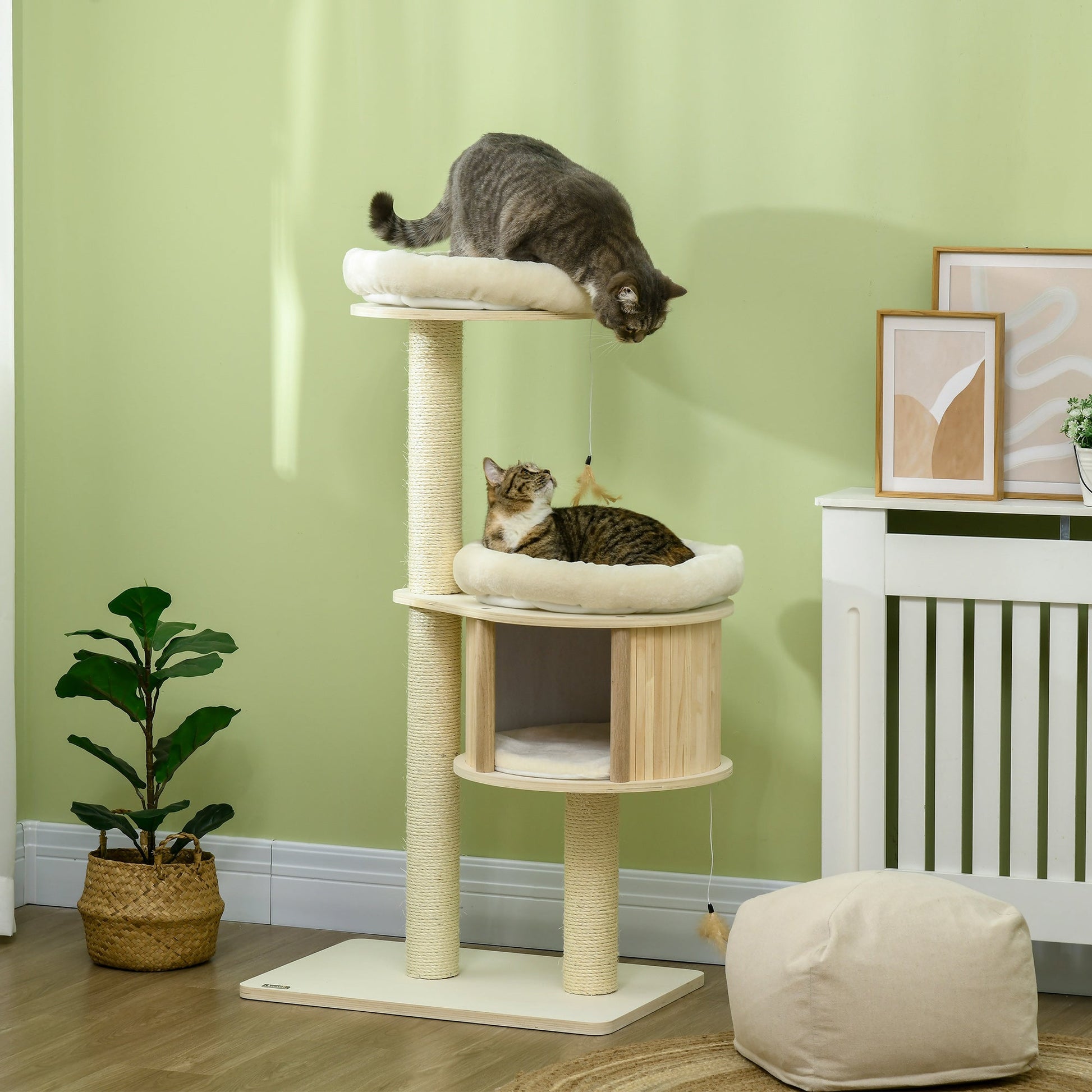 KFX-0653885 3-Level Cat Tree Tower with Scratching Posts, Condo, Beds, and Badminton Toys for Kittens
