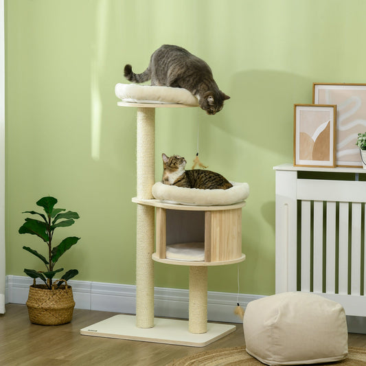 KFX-0653885 3-Level Cat Tree Tower with Scratching Posts, Condo, Beds, and Badminton Toys for Kittens