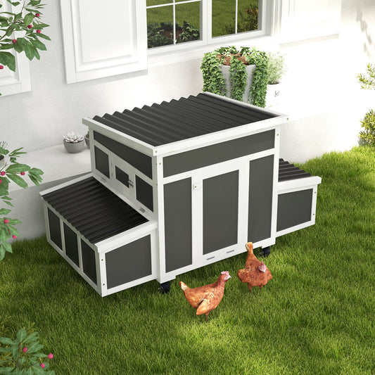 KFX-0654269 Spacious Dark Gray Wooden Chicken Coop with Nesting Box for Up to 6 Chickens
