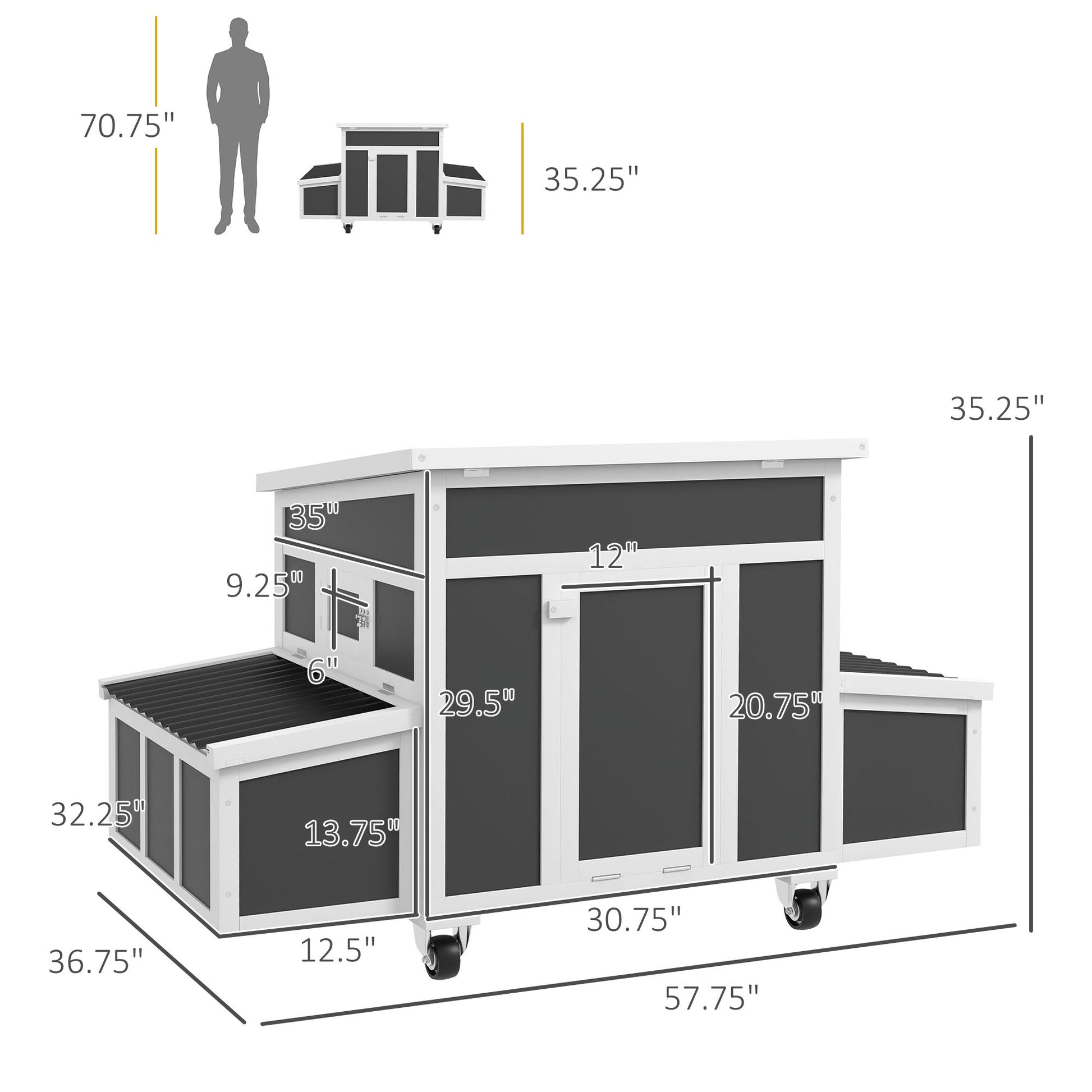 KFX-0654269 Spacious Dark Gray Wooden Chicken Coop with Nesting Box for Up to 6 Chickens