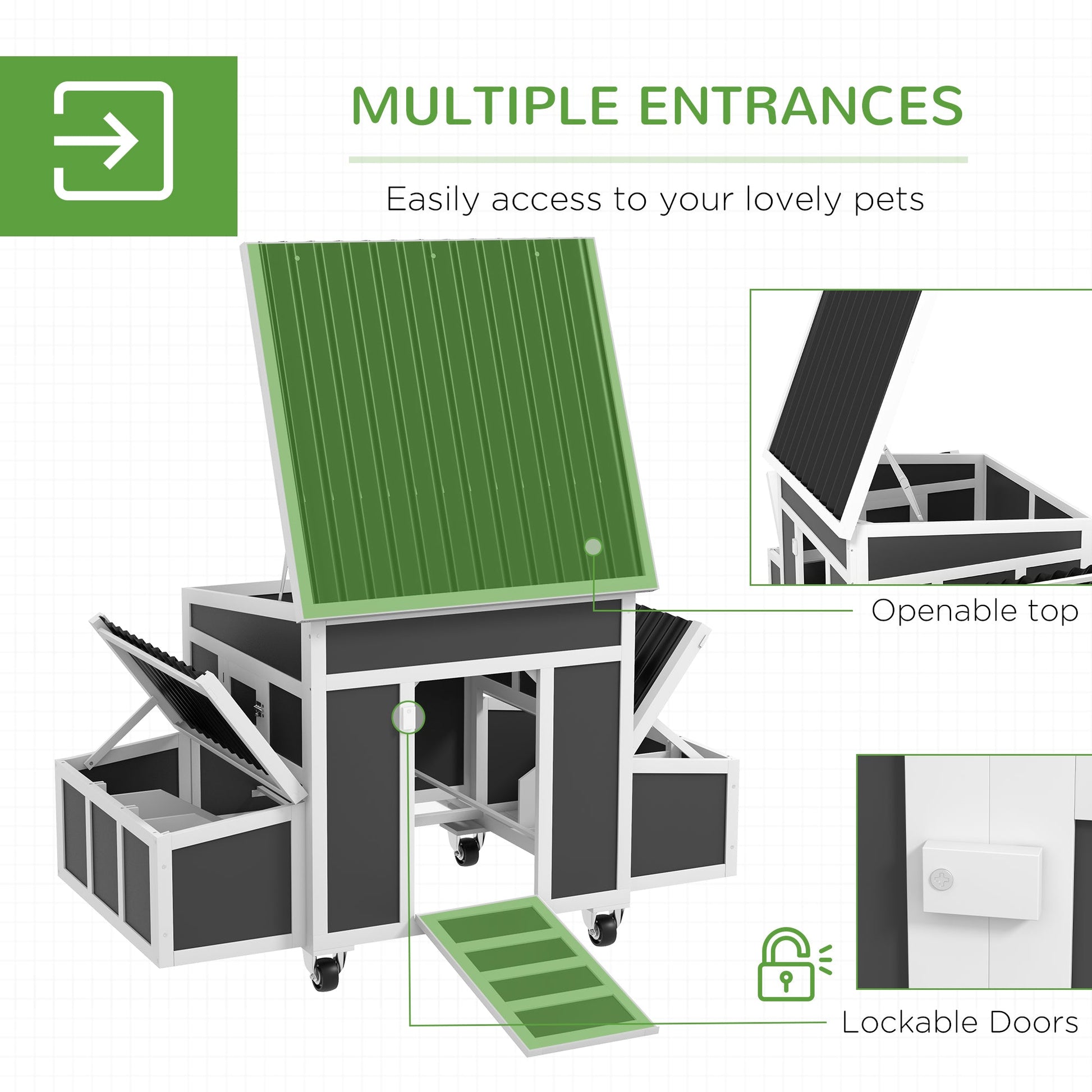 KFX-0654269 Spacious Dark Gray Wooden Chicken Coop with Nesting Box for Up to 6 Chickens