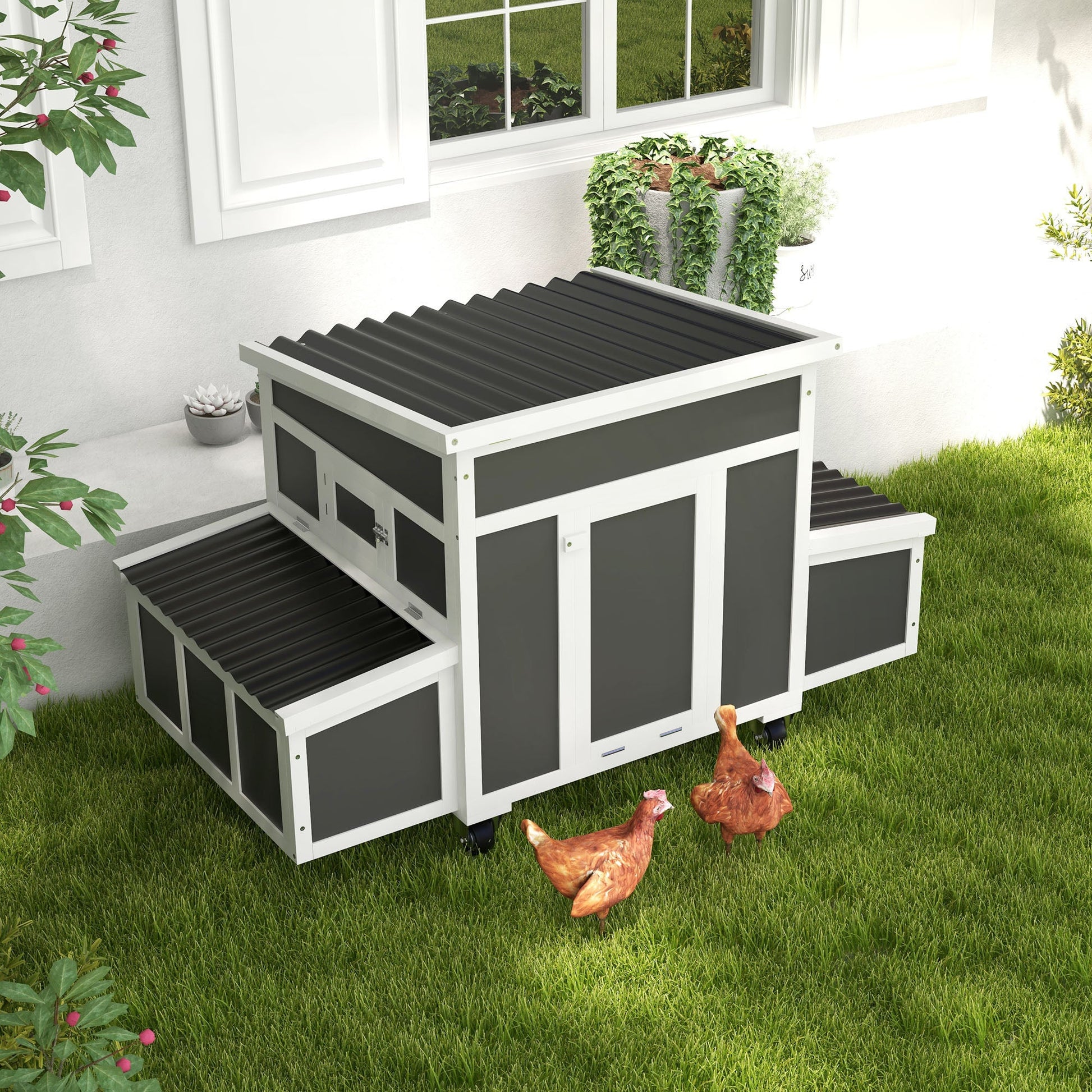 KFX-0654269 Spacious Dark Gray Wooden Chicken Coop with Nesting Box for Up to 6 Chickens