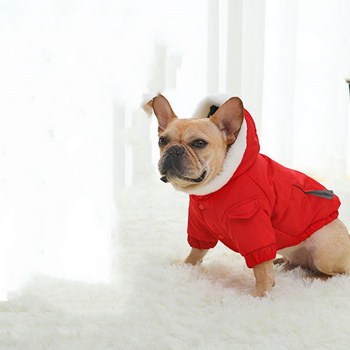 KFX-0655037 Cozy Cotton Winter Dog Clothes with Plus Velvet Thickening – Red and Green Options Available