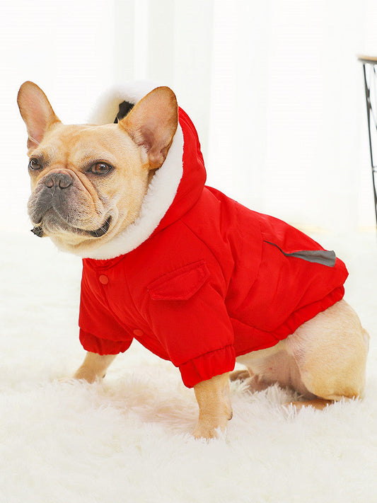 KFX-0655037 Cozy Cotton Winter Dog Clothes with Plus Velvet Thickening – Red and Green Options Available