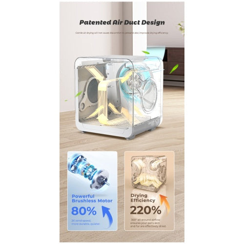 KFX-0656061 Pet Dryer Room with Hot & Cold Air, Automatic 3-Speed Mode, for Cats and Dogs, 32-40°C Temperature Range