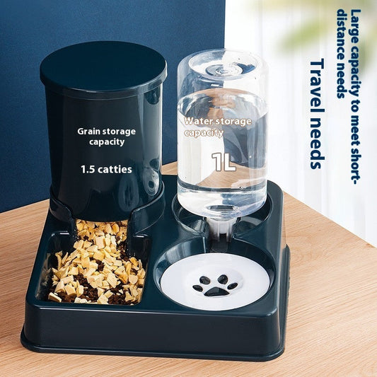 KFX-0656573 Automatic Double Cat Food and Water Bowl - Compact Plastic Pet Feeder