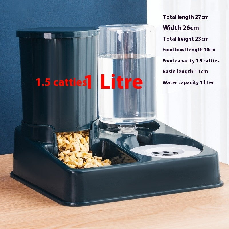 KFX-0656573 Automatic Double Cat Food and Water Bowl - Compact Plastic Pet Feeder