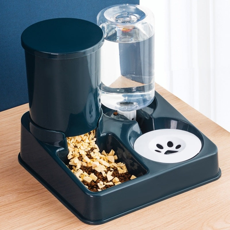 KFX-0656573 Automatic Double Cat Food and Water Bowl - Compact Plastic Pet Feeder