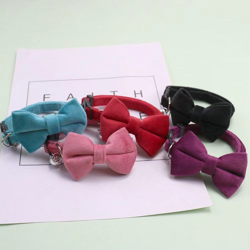 KFX-0658365 Adjustable Velvet Bow Collar for Small Dogs and Cats in Multiple Colors