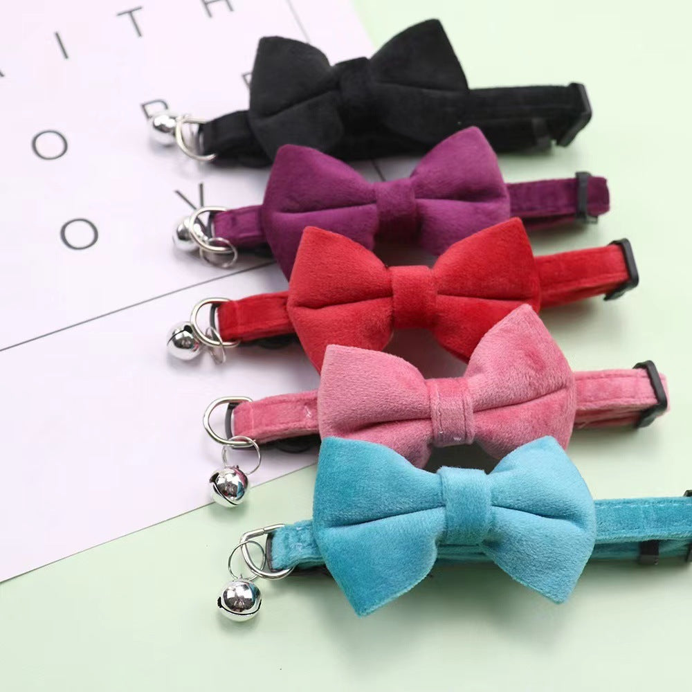 KFX-0658365 Adjustable Velvet Bow Collar for Small Dogs and Cats in Multiple Colors