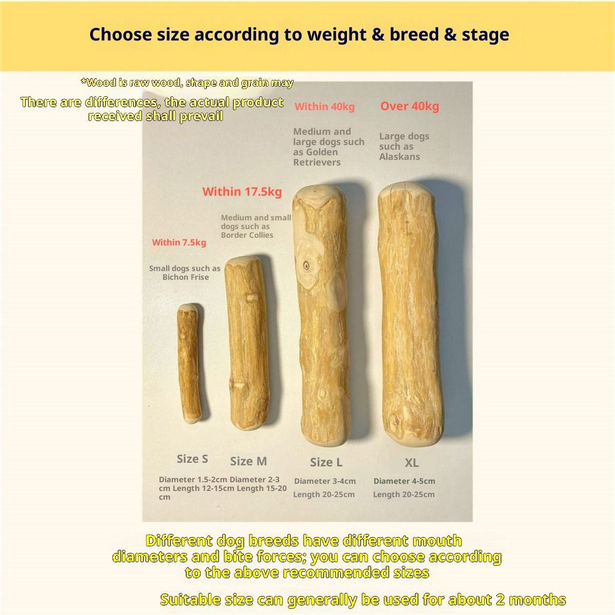 KFX-0659005 Natural Coffee Wood Dog Chew Stick in Various Sizes and Styles