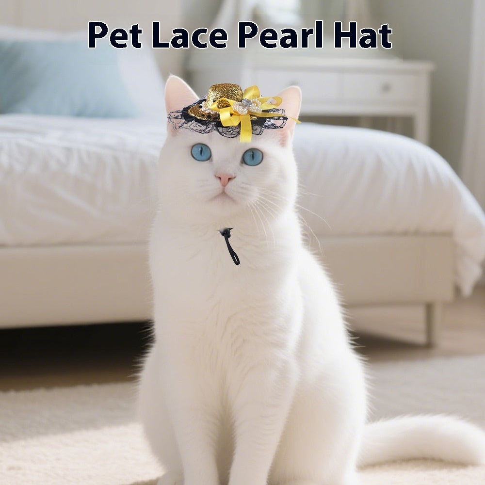 KFX-0662205 Embroidered Cloth Pet Lace Hat for Cats in Red, Gold, and Blue