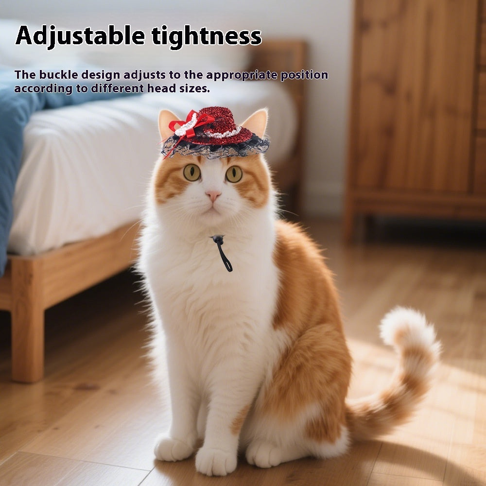 KFX-0662205 Embroidered Cloth Pet Lace Hat for Cats in Red, Gold, and Blue