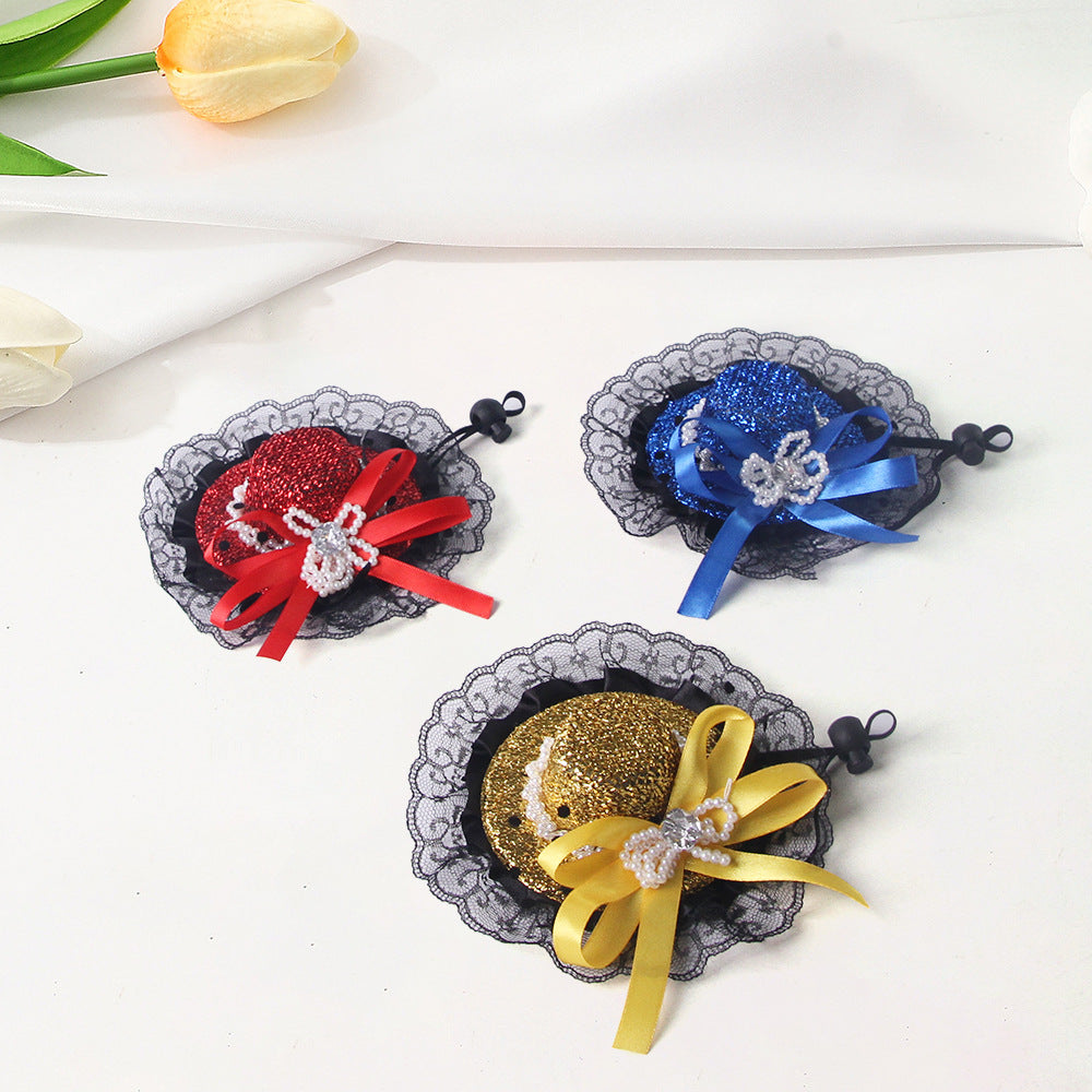 KFX-0662205 Embroidered Cloth Pet Lace Hat for Cats in Red, Gold, and Blue