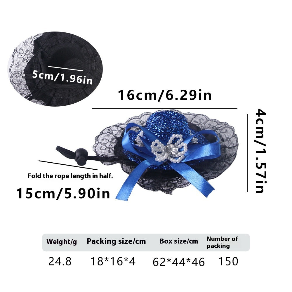 KFX-0662205 Embroidered Cloth Pet Lace Hat for Cats in Red, Gold, and Blue