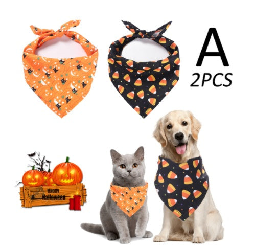 KFX-0663741 Halloween Triangle Scarf for Dogs - Fun Pumpkin, Witch, and Bone Designs, 45x45x65cm, Polyester