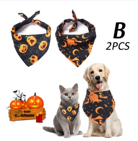 KFX-0663741 Halloween Triangle Scarf for Dogs - Fun Pumpkin, Witch, and Bone Designs, 45x45x65cm, Polyester