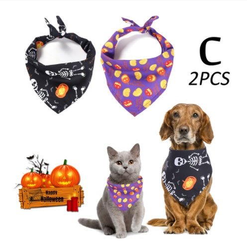 KFX-0663741 Halloween Triangle Scarf for Dogs - Fun Pumpkin, Witch, and Bone Designs, 45x45x65cm, Polyester