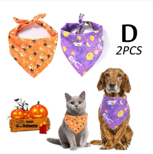 KFX-0663741 Halloween Triangle Scarf for Dogs - Fun Pumpkin, Witch, and Bone Designs, 45x45x65cm, Polyester