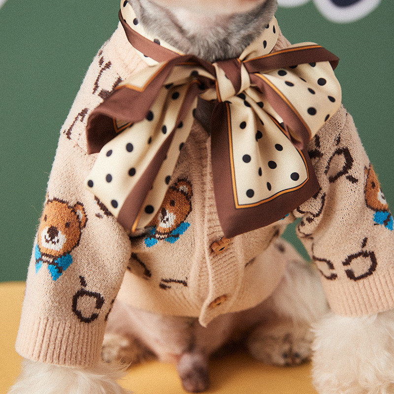 KFX-0664125 Casual Wool Sweater Cardigan for Pets - Schnauzer & Pomeranian Styles in Multiple Sizes