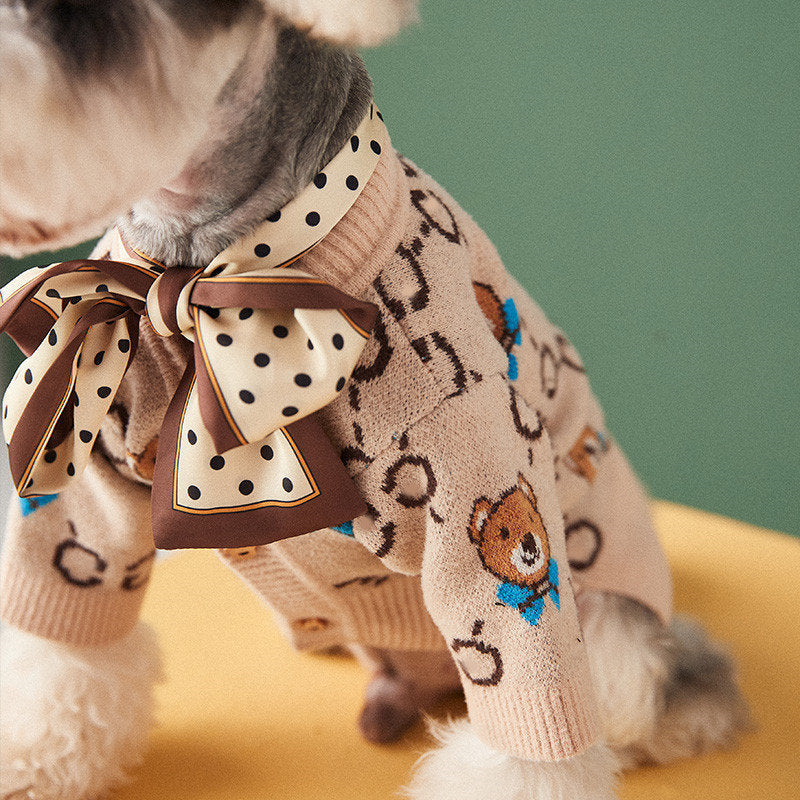 KFX-0664125 Casual Wool Sweater Cardigan for Pets - Schnauzer & Pomeranian Styles in Multiple Sizes
