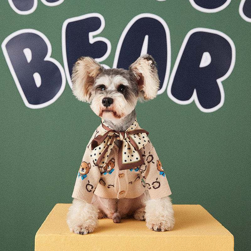 KFX-0664125 Casual Wool Sweater Cardigan for Pets - Schnauzer & Pomeranian Styles in Multiple Sizes