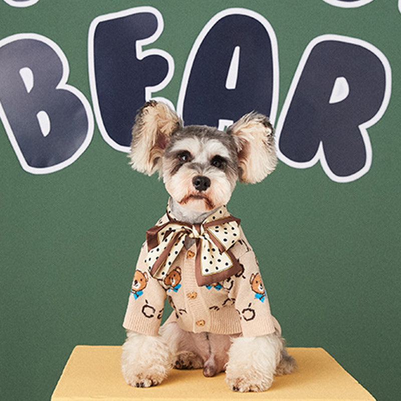 KFX-0664125 Casual Wool Sweater Cardigan for Pets - Schnauzer & Pomeranian Styles in Multiple Sizes