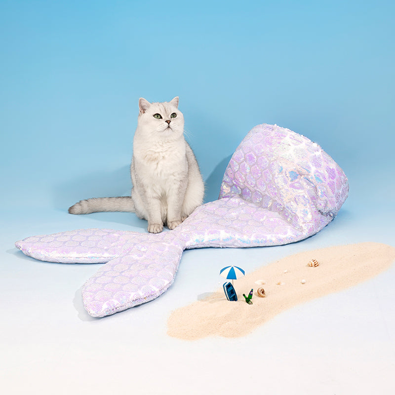 KFX-0666173 Enclosed Four-Season Sequined Mermaid Cat Bed - 100% Polyester, Medium Size 85*50*20cm
