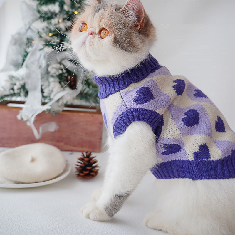KFX-0669885 Cozy Love Rhombus Sweater for Cats – Pomegranate Red & Raspberry Purple Options