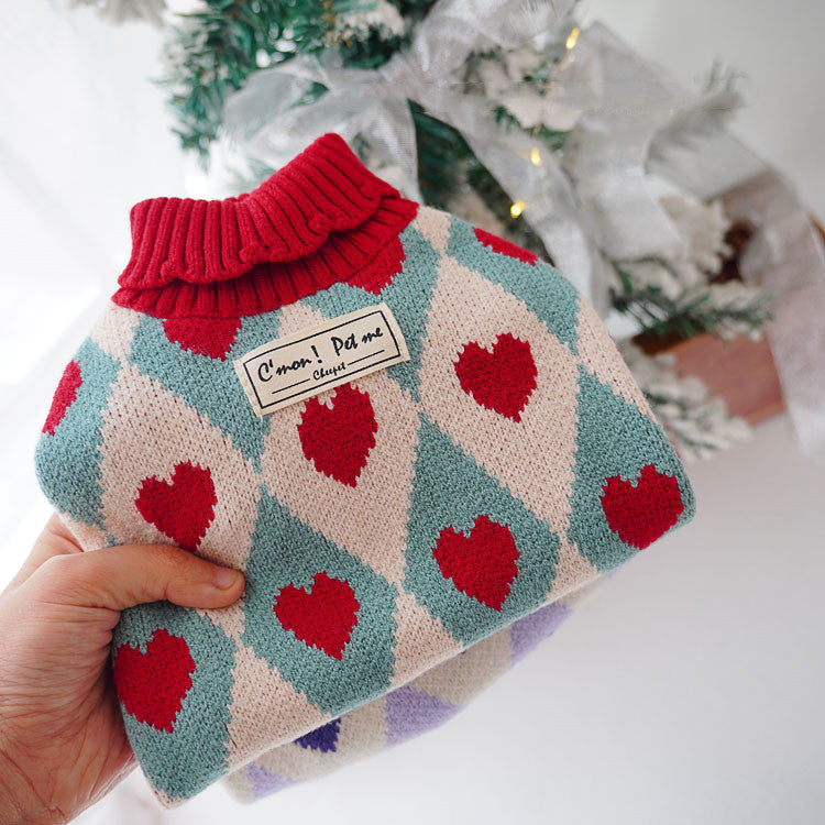KFX-0669885 Cozy Love Rhombus Sweater for Cats – Pomegranate Red & Raspberry Purple Options