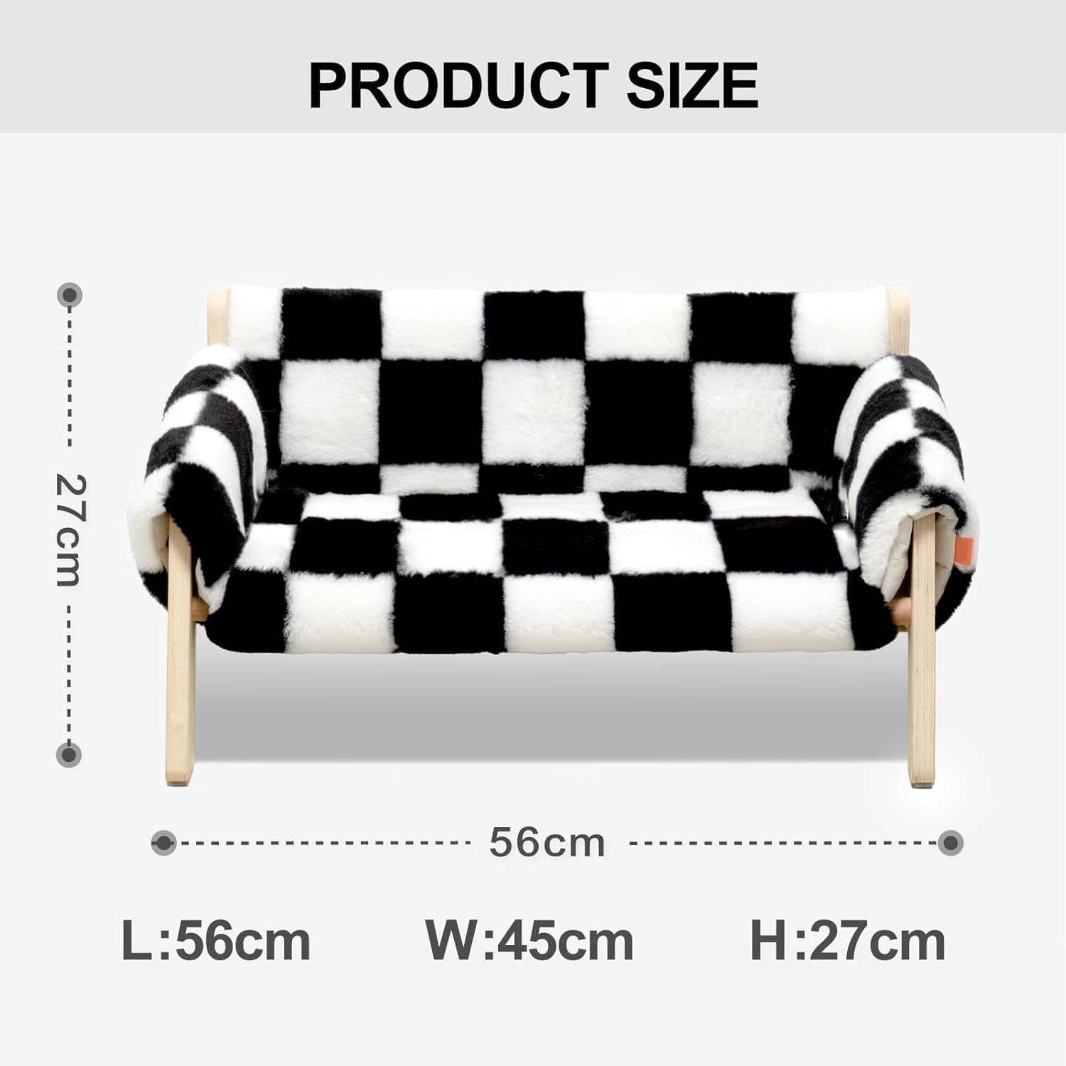 KFX-0670525 Stylish Raised Cat Bed with Wooden Legs, Removable Washable Cover, and Soft Checkerboard Design for Indoor Use
