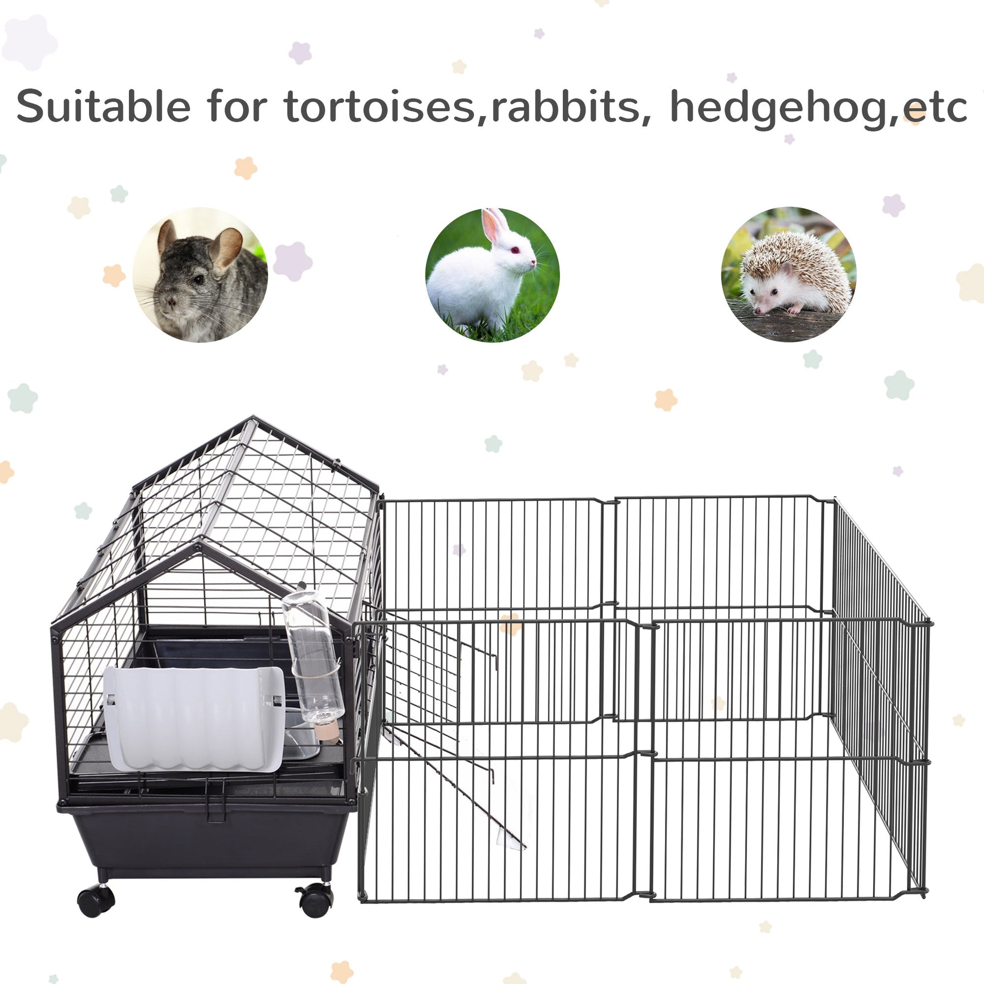 KFX-0675517 Metal Hutch Cage for Small Animals with Main House, Run, and Fleece Ramp