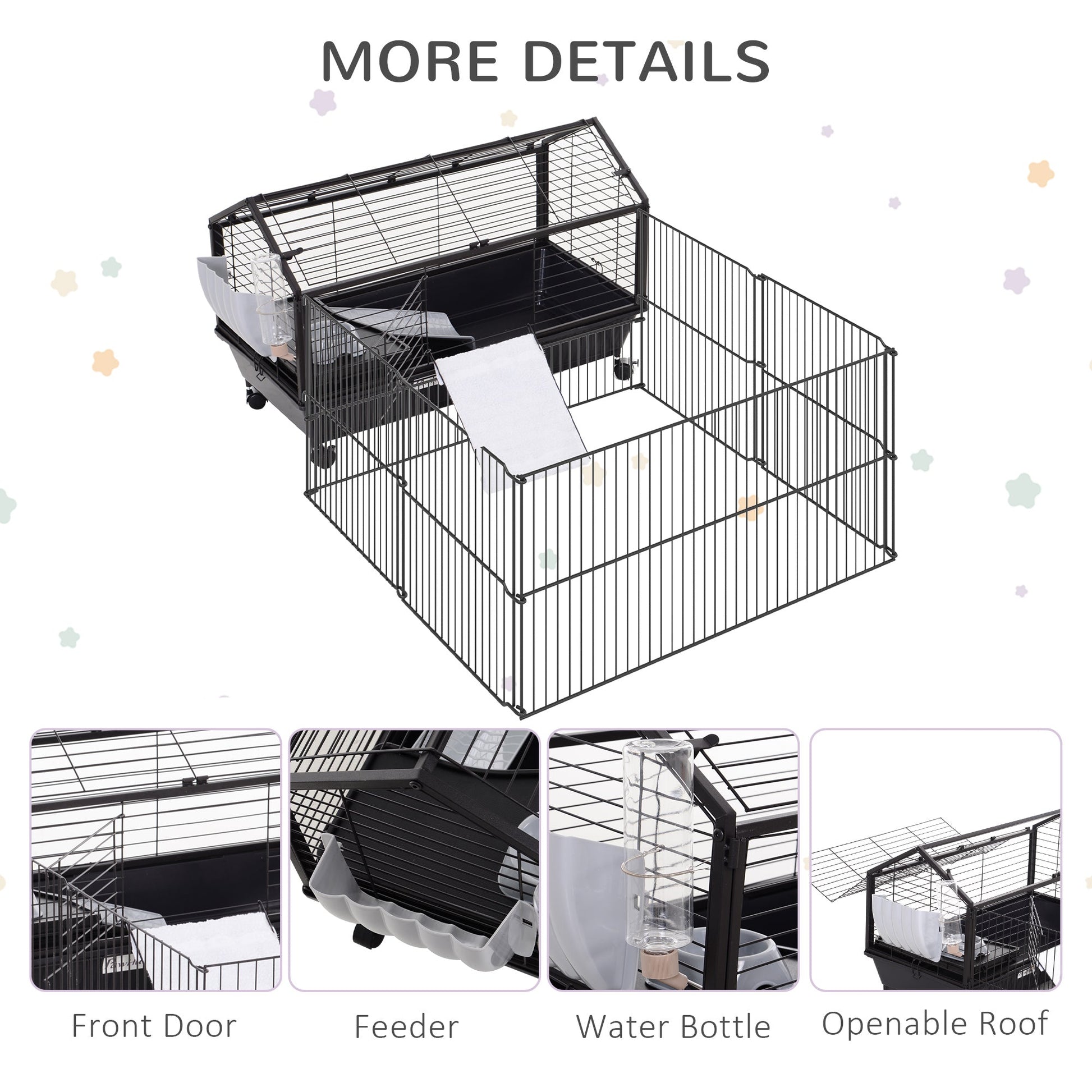 KFX-0675517 Metal Hutch Cage for Small Animals with Main House, Run, and Fleece Ramp