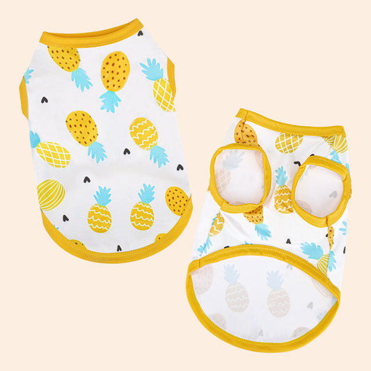 KFX-0676413 Pet Clothing with Sunflower and Pineapple Prints, Breathable Milk Silk Fabric, XS to XL Sizes