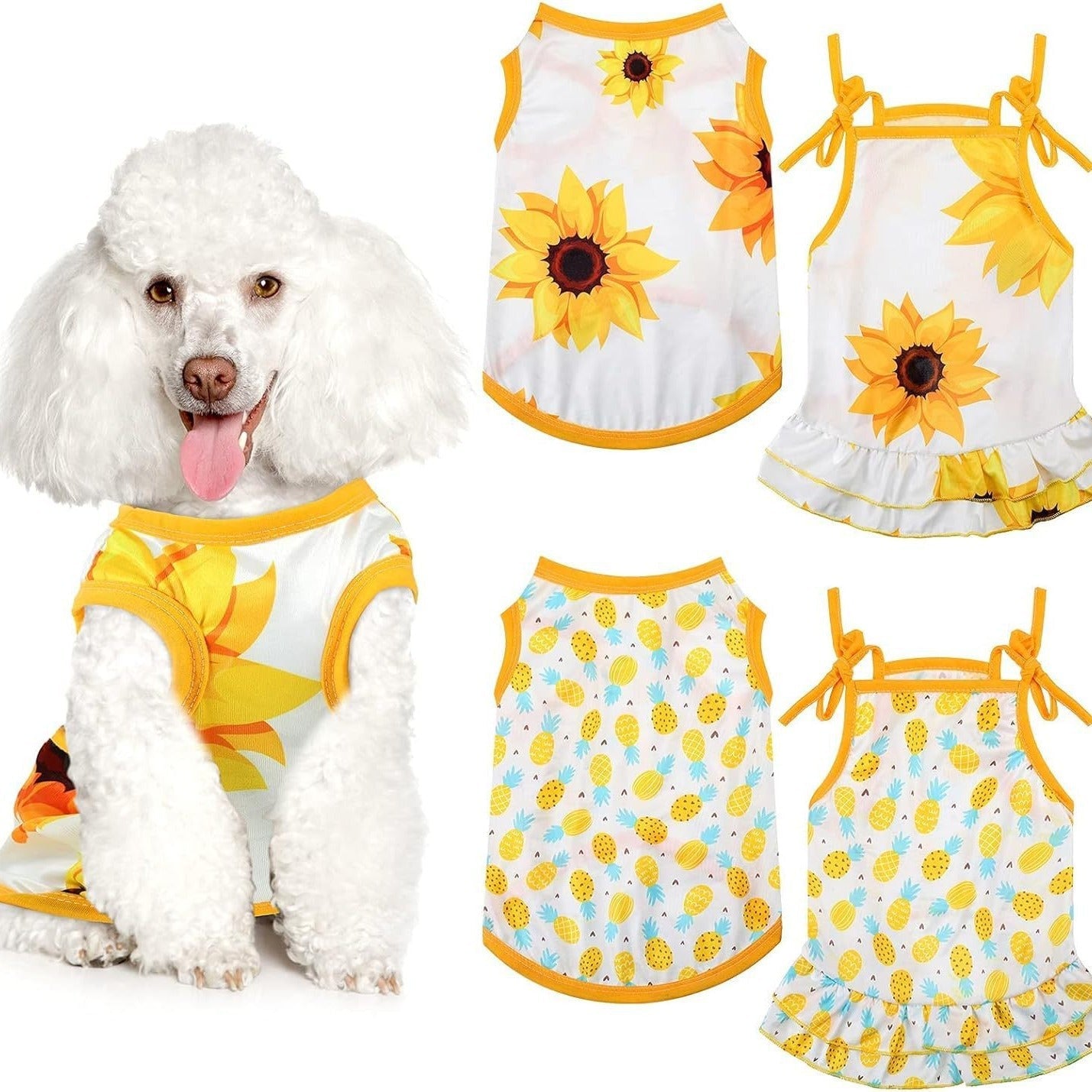 KFX-0676413 Pet Clothing with Sunflower and Pineapple Prints, Breathable Milk Silk Fabric, XS to XL Sizes