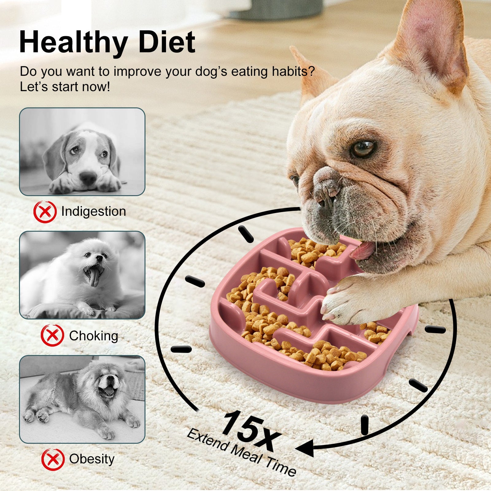 KFX-0679101 Maze Slow Feeding Bowl for Dogs and Cats - Anti-Choking Design to Promote Healthy Eating and Prevent Obesity - Available in Macaron Colors