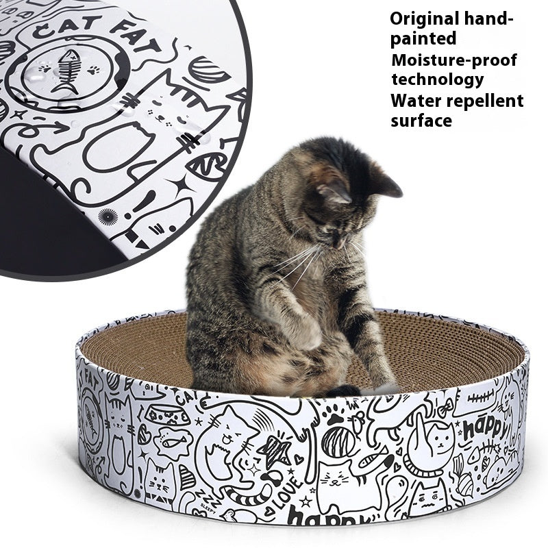 KFX-0679485 Extra Large Round Cat Scratching Board Nest - White Corrugated Paper, 42x42x10cm