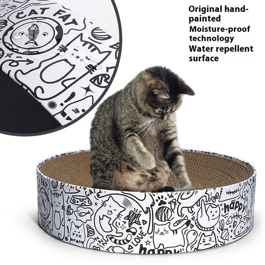 KFX-0679485 Extra Large Round Cat Scratching Board Nest - White Corrugated Paper, 42x42x10cm