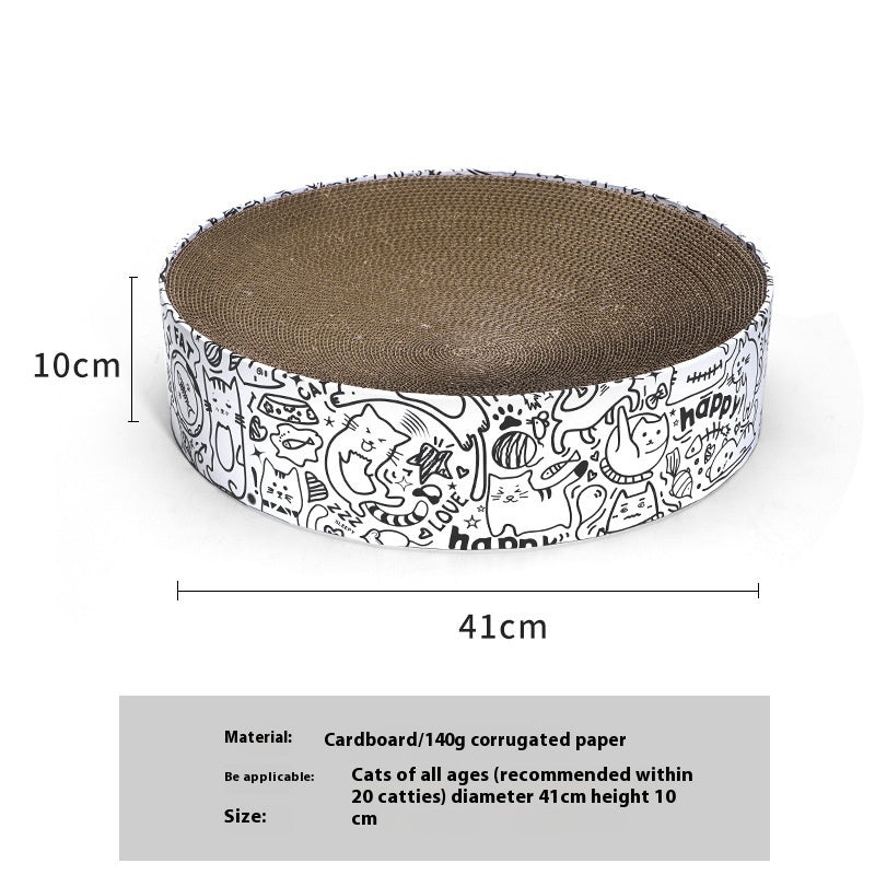 KFX-0679485 Extra Large Round Cat Scratching Board Nest - White Corrugated Paper, 42x42x10cm