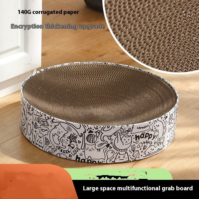 KFX-0679485 Extra Large Round Cat Scratching Board Nest - White Corrugated Paper, 42x42x10cm
