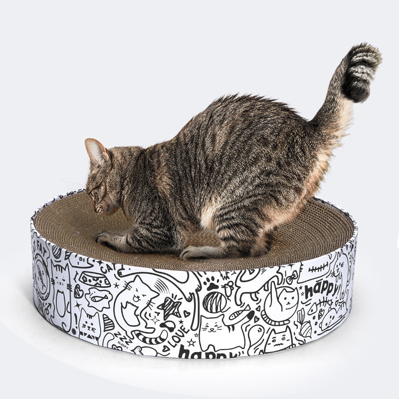 KFX-0679485 Extra Large Round Cat Scratching Board Nest - White Corrugated Paper, 42x42x10cm