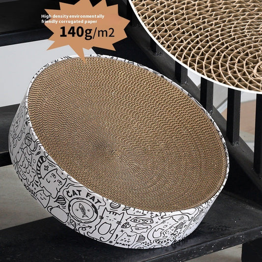 KFX-0679485 Extra Large Round Cat Scratching Board Nest - White Corrugated Paper, 42x42x10cm