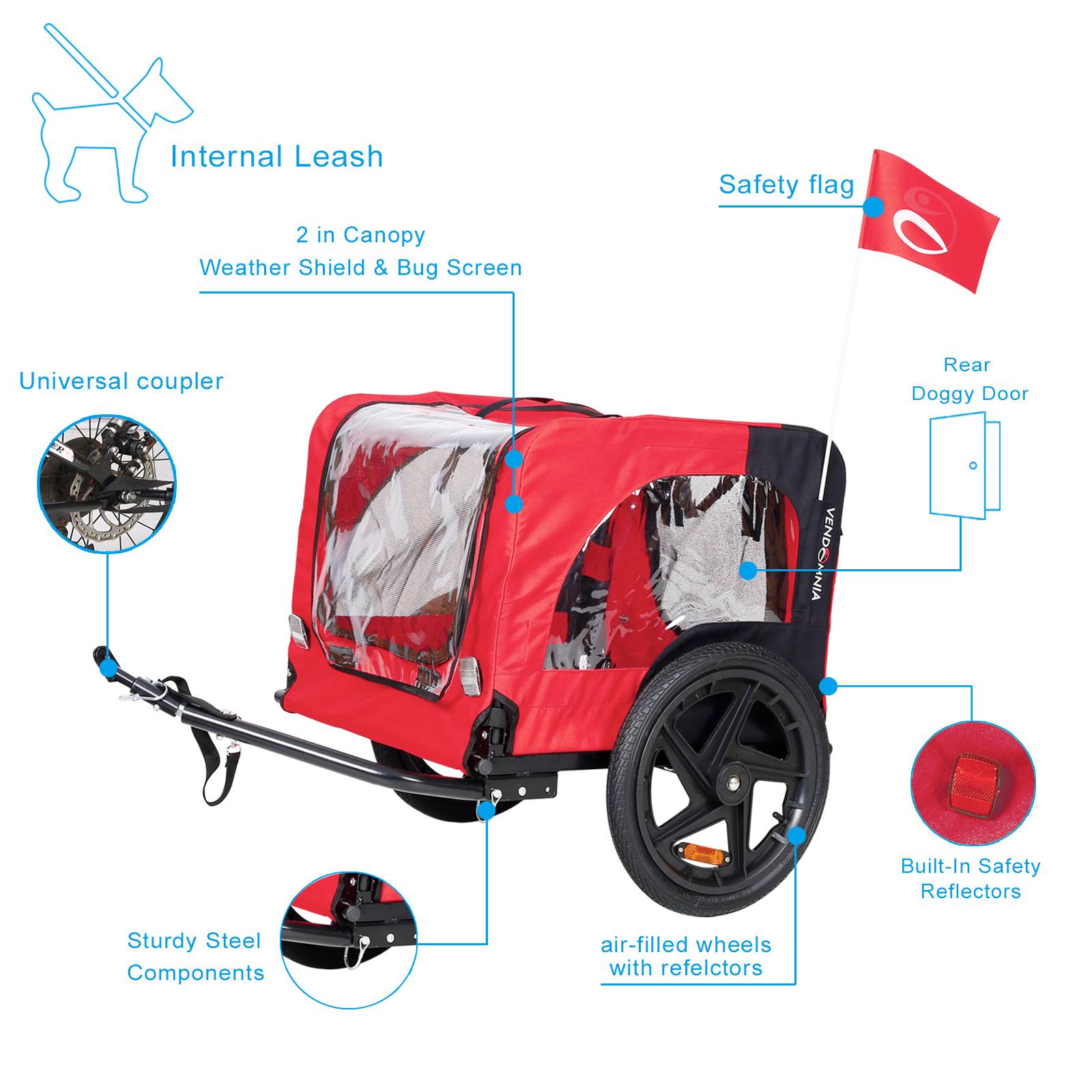 KFX-0681277 Foldable Pet Bicycle Trailer with Reflectors for Small and Large Dogs - Adjustable, Weather-Resistant Design