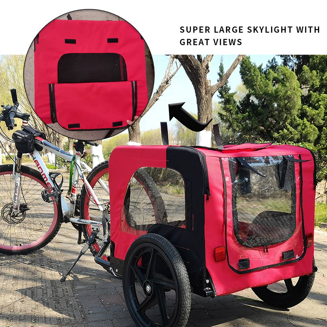 KFX-0681277 Foldable Pet Bicycle Trailer with Reflectors for Small and Large Dogs - Adjustable, Weather-Resistant Design