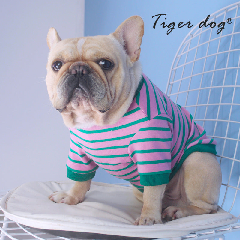 KFX-0683965 French Striped T-Shirt Sweater for Dogs in Pink Green, Yellow Blue, and Blue Yellow - Multiple Sizes Available