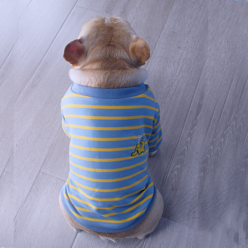 KFX-0683965 French Striped T-Shirt Sweater for Dogs in Pink Green, Yellow Blue, and Blue Yellow - Multiple Sizes Available