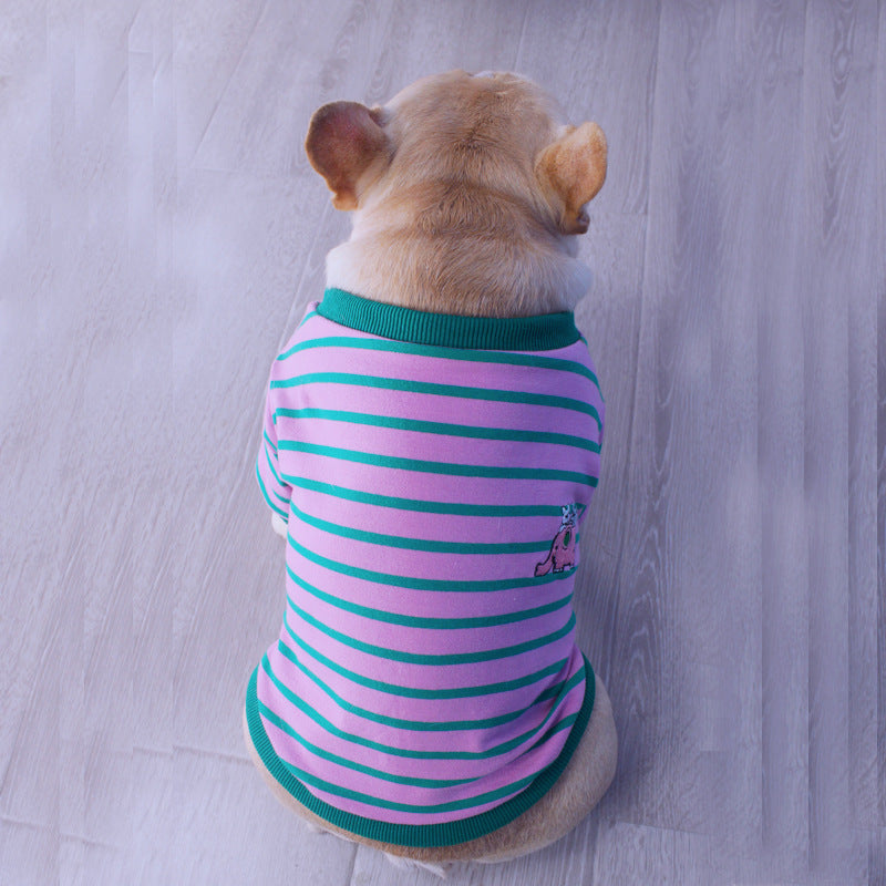 KFX-0683965 French Striped T-Shirt Sweater for Dogs in Pink Green, Yellow Blue, and Blue Yellow - Multiple Sizes Available
