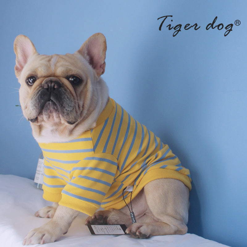 KFX-0683965 French Striped T-Shirt Sweater for Dogs in Pink Green, Yellow Blue, and Blue Yellow - Multiple Sizes Available
