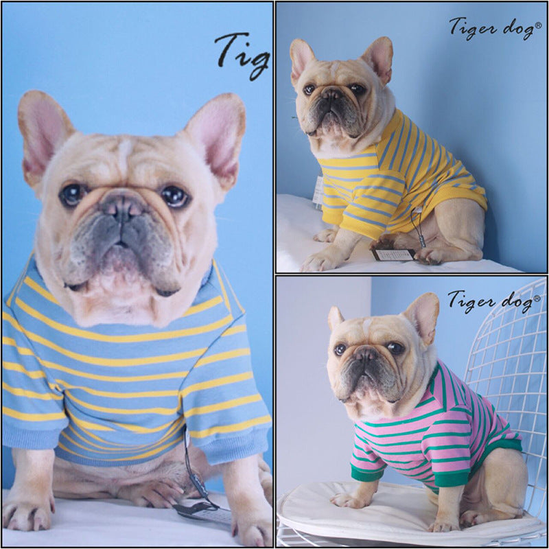 KFX-0683965 French Striped T-Shirt Sweater for Dogs in Pink Green, Yellow Blue, and Blue Yellow - Multiple Sizes Available
